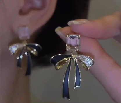 Elegant Crystal Bow Drop Earrings