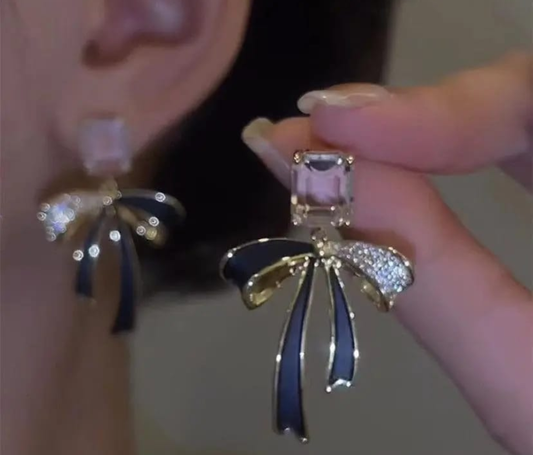 Elegant Crystal Bow Drop Earrings