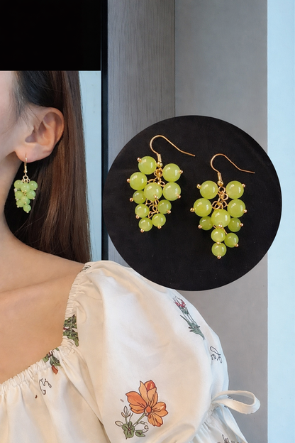 Green & Red Grape Cluster Dangle Earrings