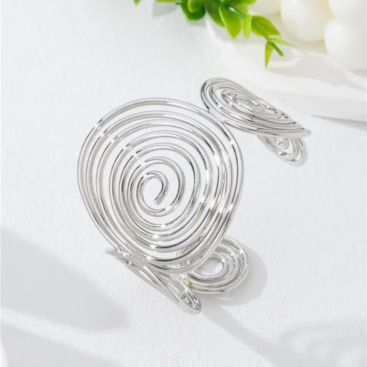 Gold Spiral Cuff Bracelet – Statement Open Bangle with Geometric Coil Design