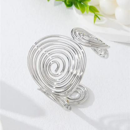 Gold Spiral Cuff Bracelet – Statement Open Bangle with Geometric Coil Design