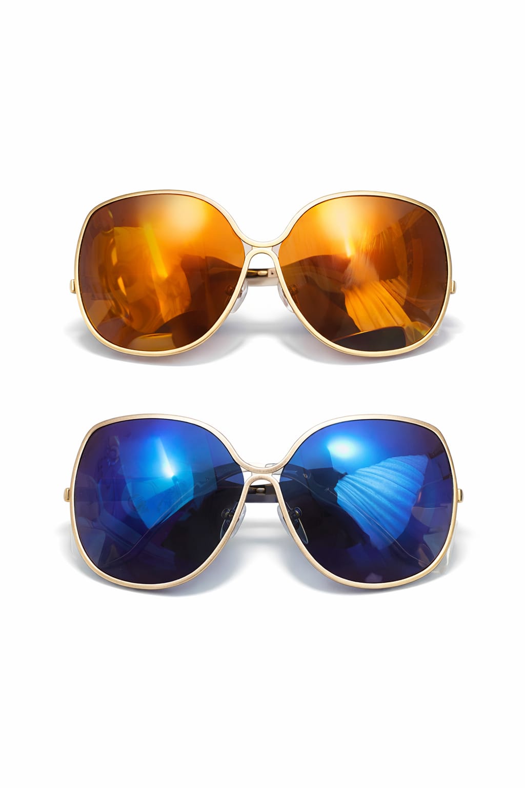 Oversized polarized Square Sunglasses – Gold Frame with Mirror Lens | UV Protected