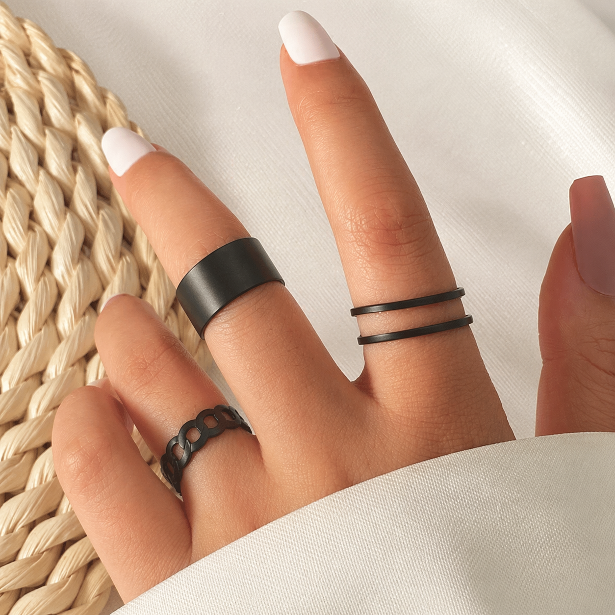 Matte Black Minimalist Ring Set (3 Pieces)