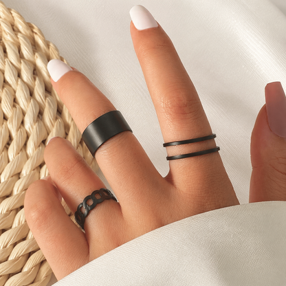 Matte Black Minimalist Ring Set (3 Pieces)