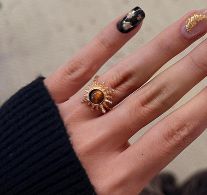 Golden Sunburst Tiger Eye Ring