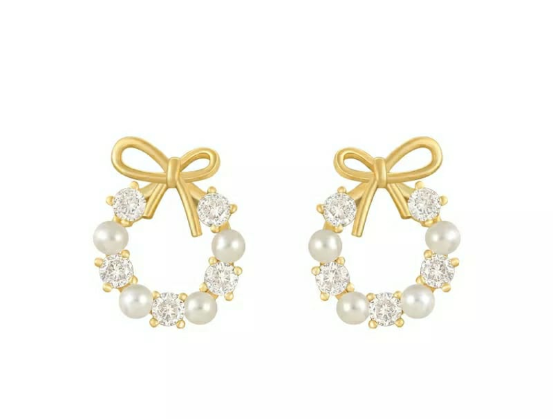 Elegant Bow Pearl Crystal Hoop Earrings