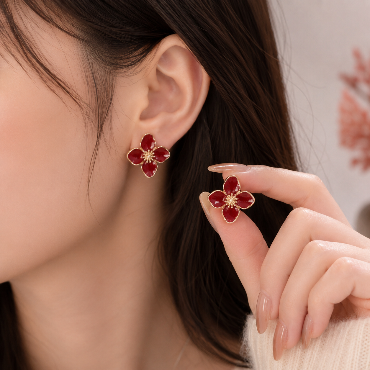 Floral Enamel Stud Earrings