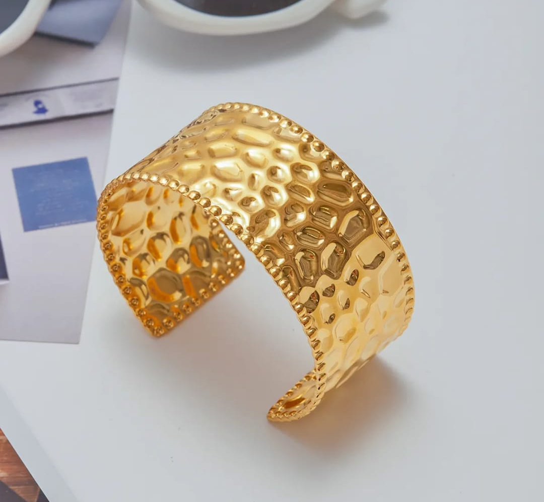 Hammered Gold Statement Cuff Bangle