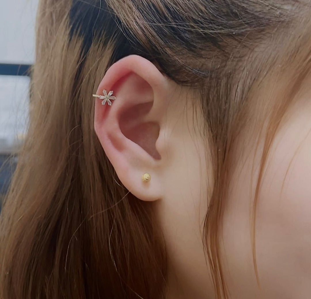 Gold Flower Nose Ring with Petal Gemstones