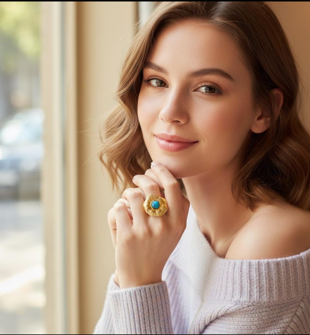 Turquoise Sunburst Statement Ring