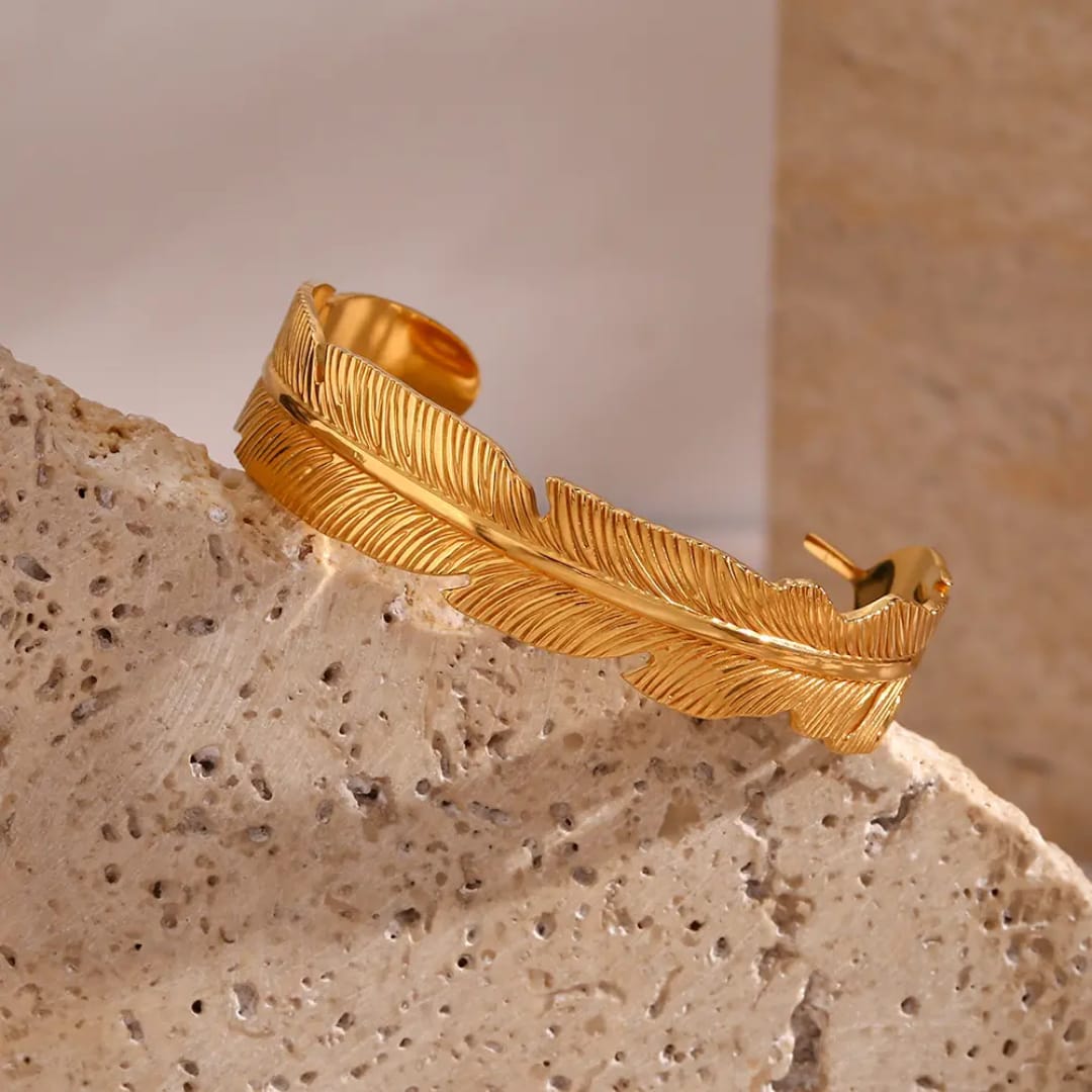Gold Feather Cuff Bracelet