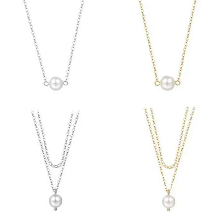 Gold-Tone Double Layer Pearl Pendant Necklace