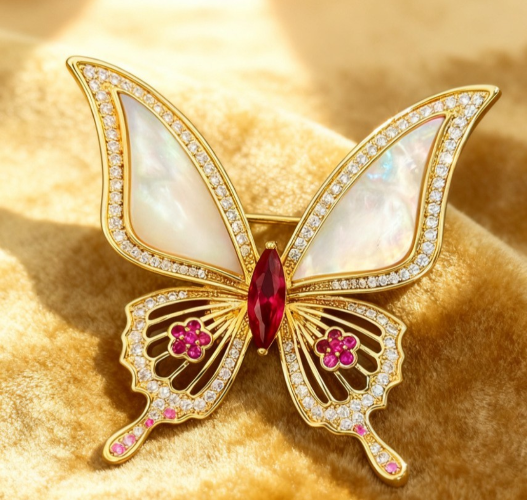Elegant Mother-of-Pearl Butterfly Brooch