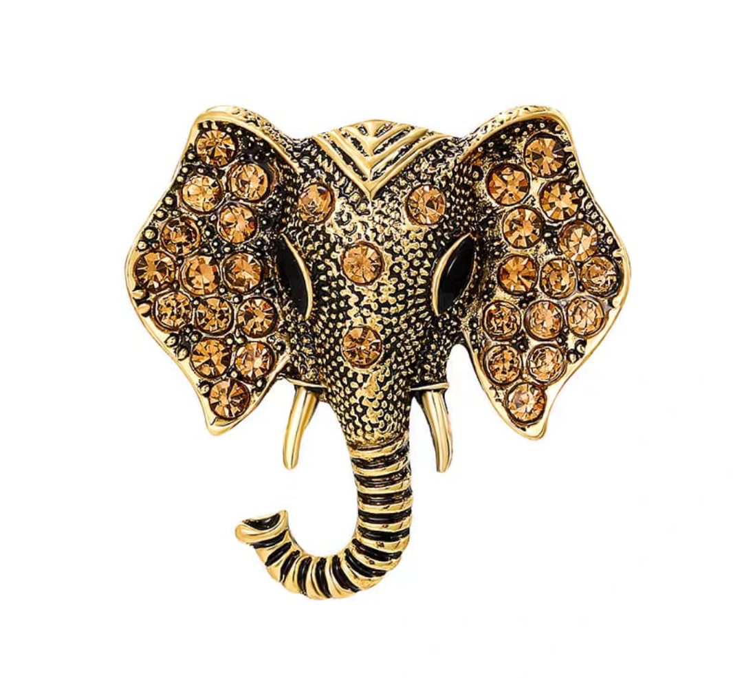 Royal Crystal Elephant Head Brooch