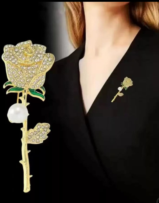 Luxury Crystal Rose Pearl Brooch