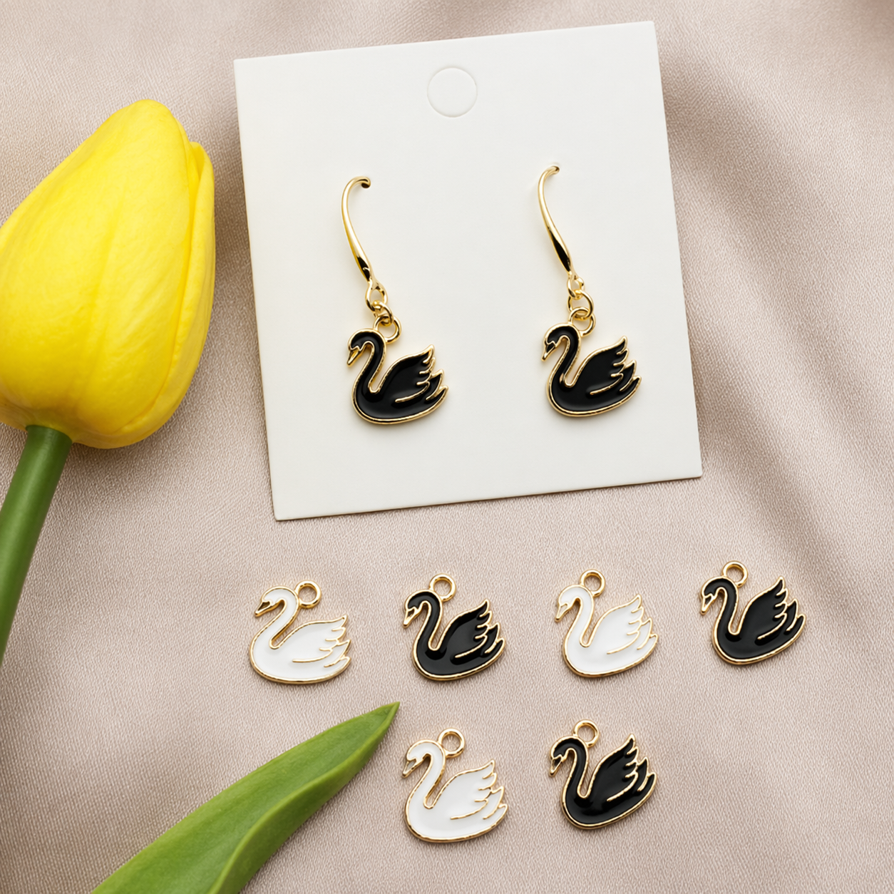 Elegant Swan Charm Drop Earrings