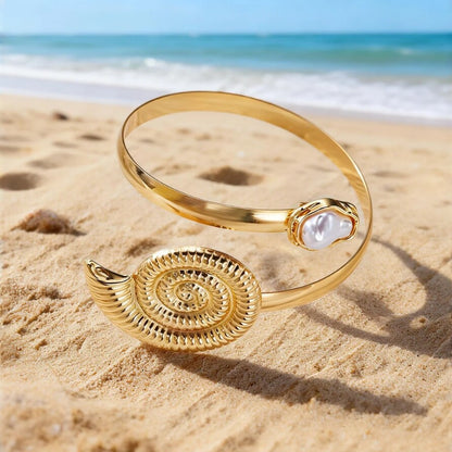 🌊 Nautilus Shell Arm Cuff – Coastal Luxe Statement
