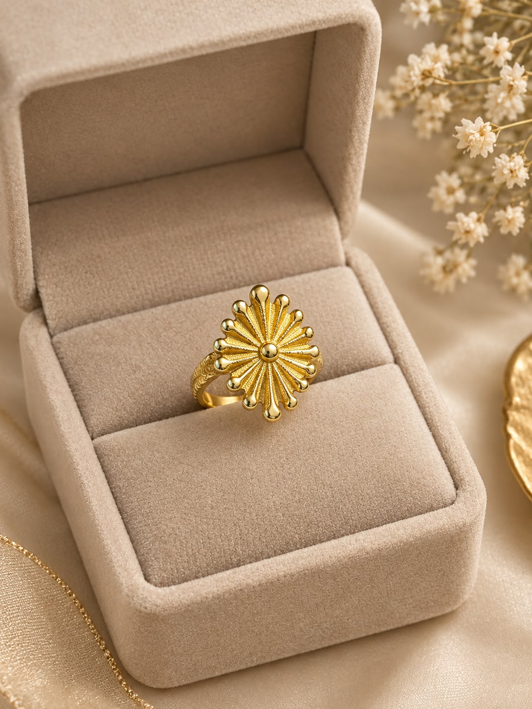 Gold Plated Sunburst Design Statement Ring for Women
