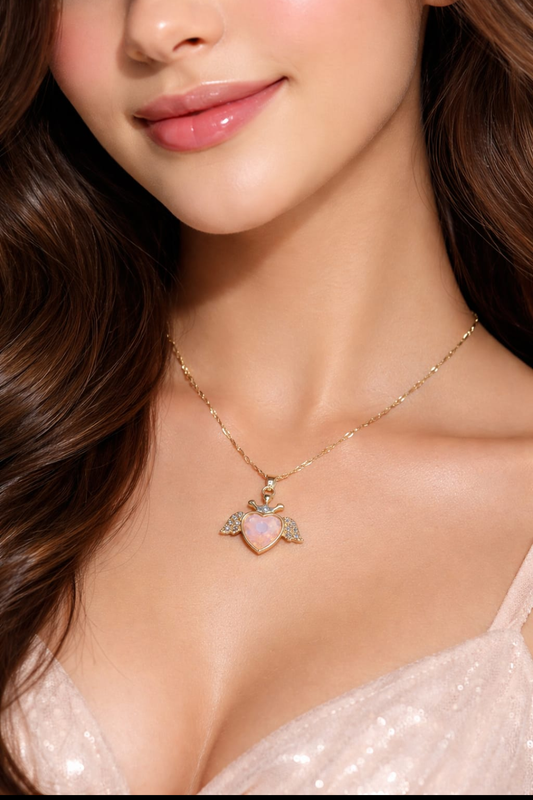 Romantic Angel Heart Crystal Pendant Necklace