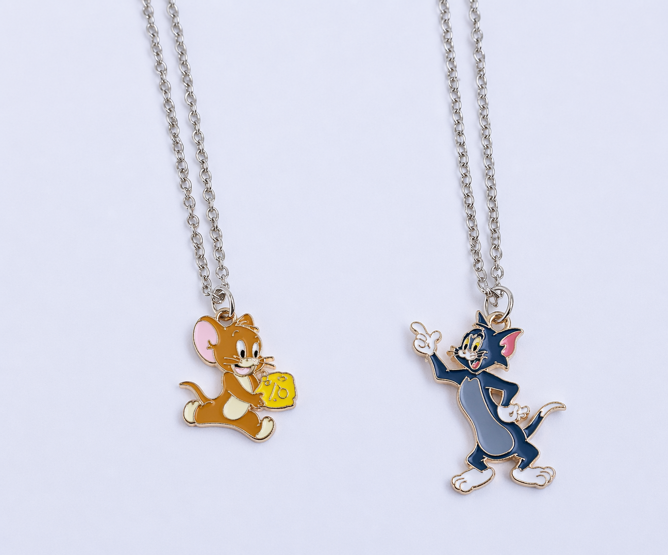 Cartoon Cat & Mouse Charm Necklace Set