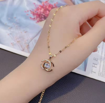 Golden Orbit Crystal Pendant Necklace