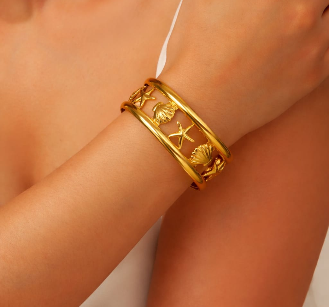 Ocean-Inspired Gold Cuff Bracelet