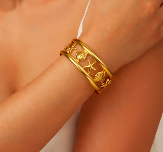 Ocean-Inspired Gold Cuff Bracelet