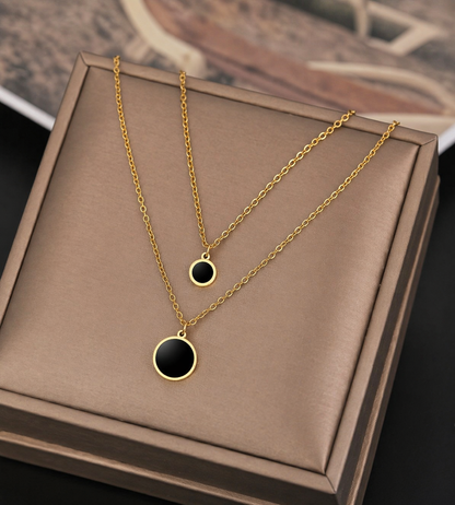 Dual Layer Black Disc Pendant Necklace