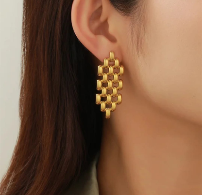 Golden Link Cascade Statement Earrings