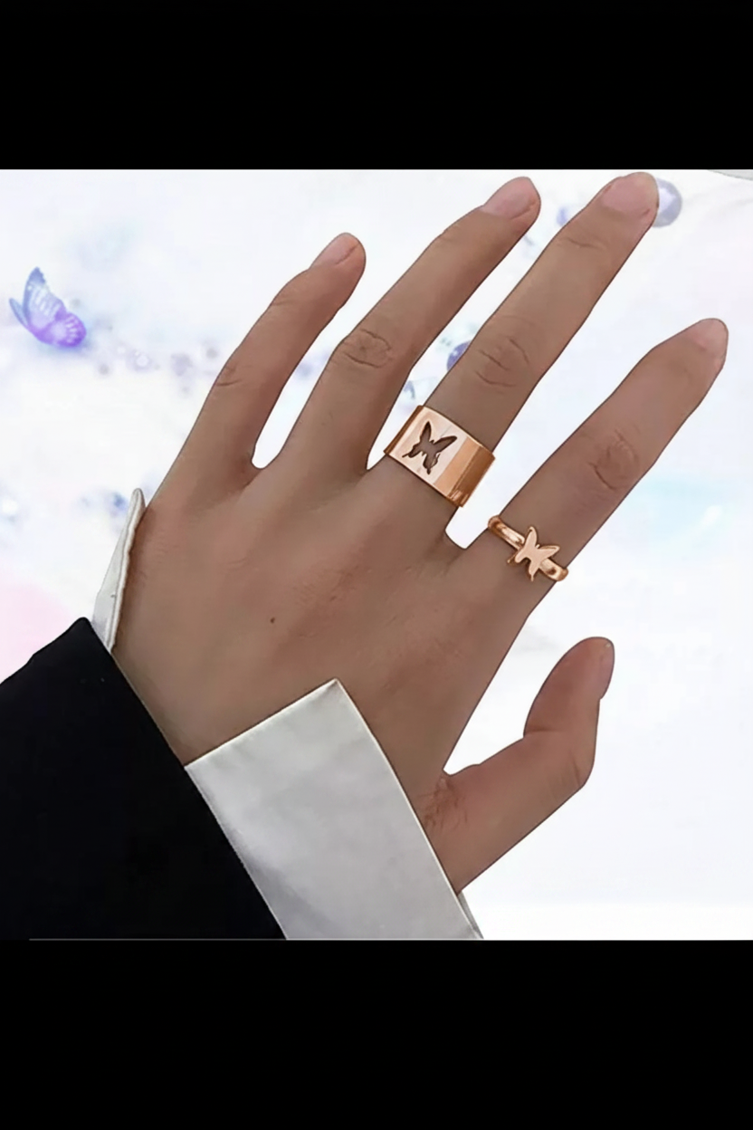 Butterfly Charm Ring Set