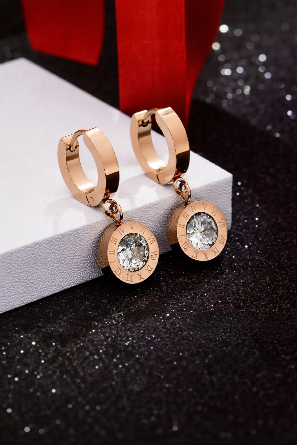 Elegant Roman Crystal Hoop Drop Earrings