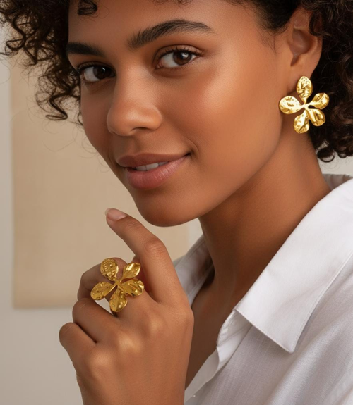 Golden Flower Statement Ring