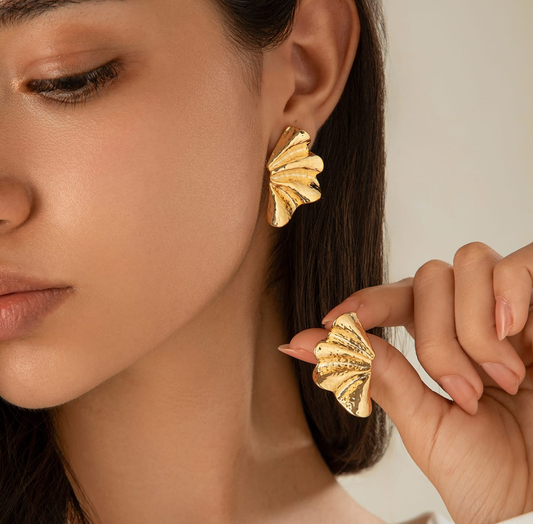 Gold Shell Statement Studd Earrings
