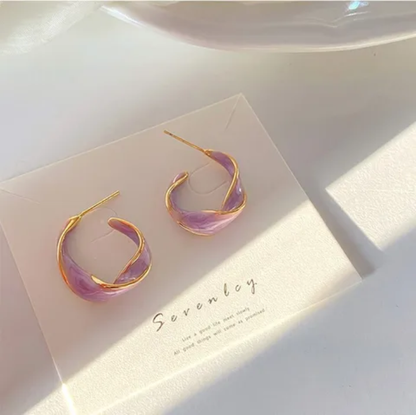 Gold & White Enamel Hoop Earrings