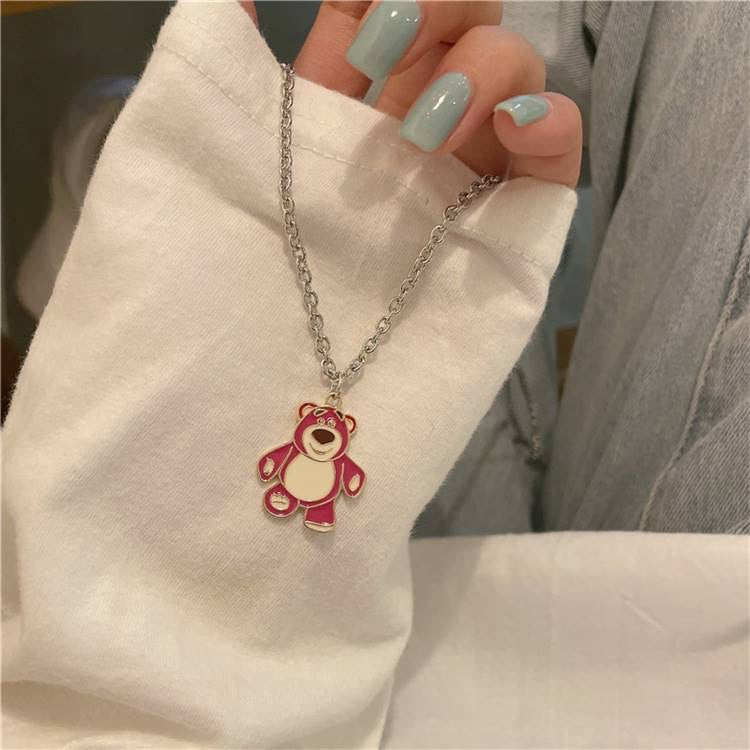 Cute Teddy Bear Pendant Necklace (Silver Chain)