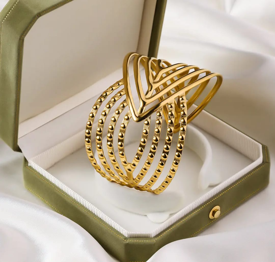 Layered Chevron Statement Gold Cuff