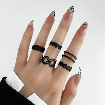 Matte Black Minimalist Stackable Ring Set (5-Piece)