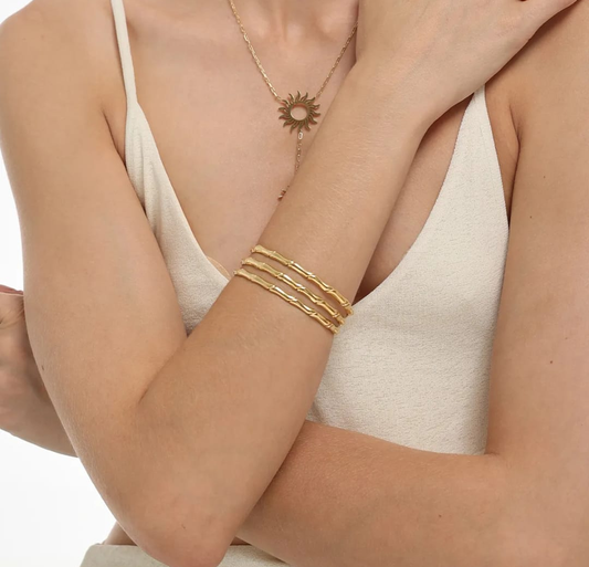 Bamboo-Inspired Triple Band Gold Cuff