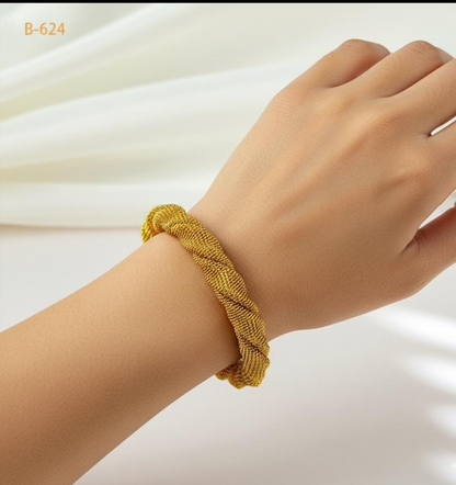 SET OF 2 Textured Knot Mesh Gold Cuff
