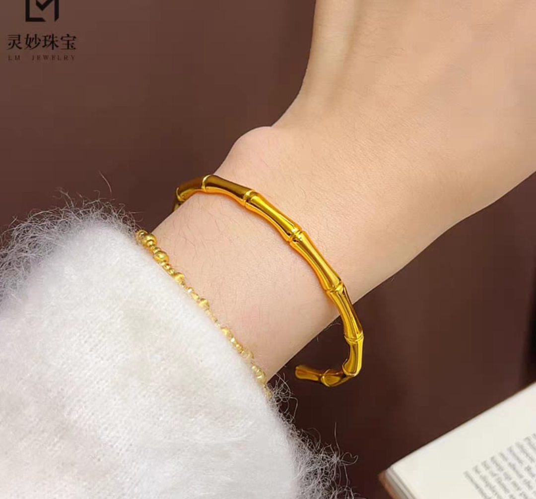 Golden Bamboo Open Cuff Bracelet