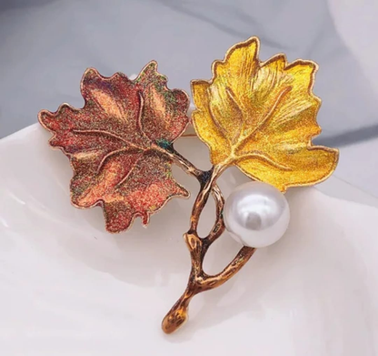 Autumn Leaf Pearl Brooch