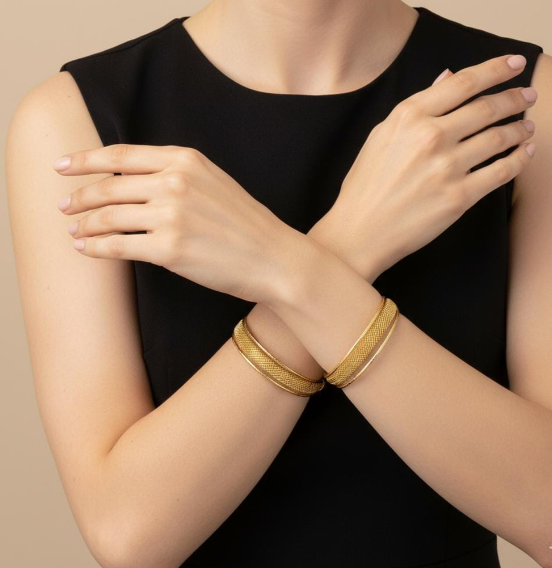 SET OF 2 Double-Layer Gold Mesh Cuff Bracelet