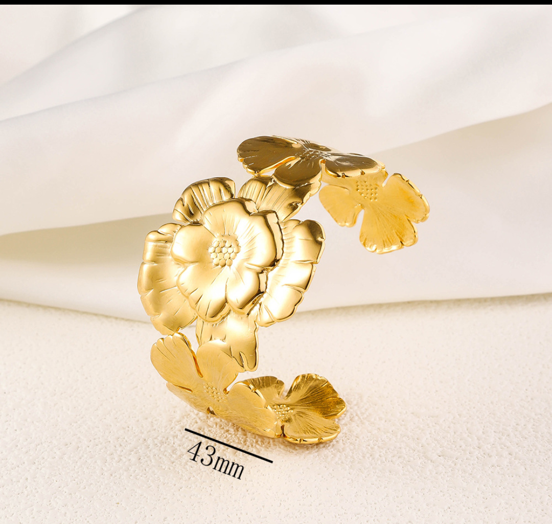 Sculpted Floral Gold Cuff Bracelet