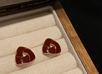 Elegant Burgundy Knot Stud Earring