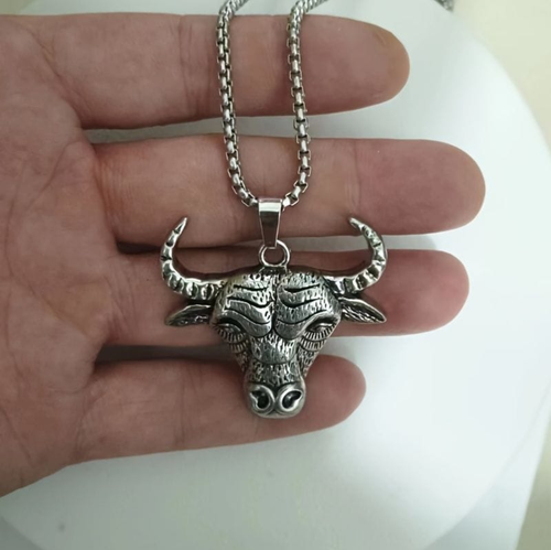 Stainless Steel Bull Head Pendant Necklace