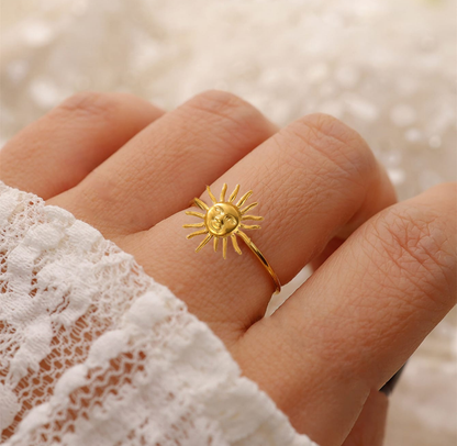 Golden Sun Face Statement Ring