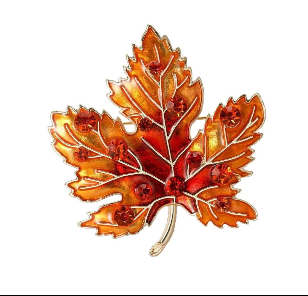Autumn Maple Crystal Leaf Brooch