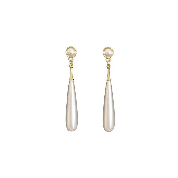 Pearl Drop Earrings – Gold Tone Long Teardrop Statement Earrings