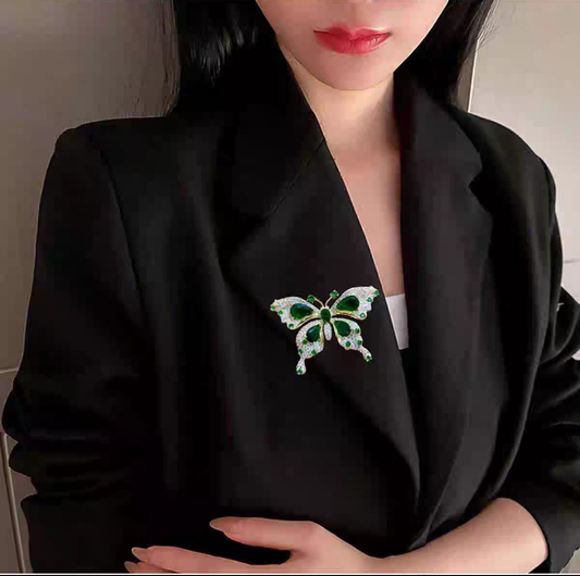 Emerald Crystal Butterfly Brooch