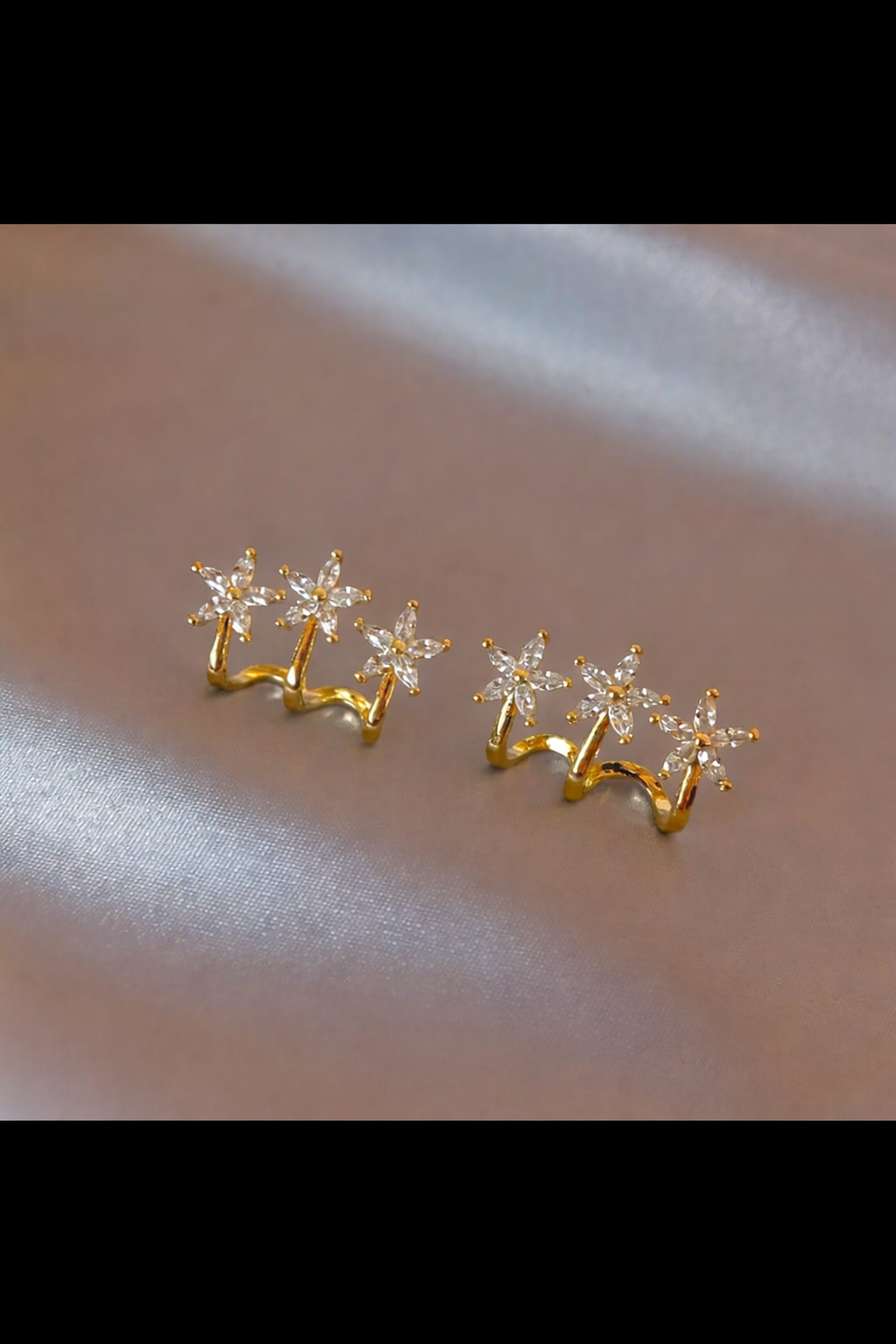 Triple Floral Crystal Ear Cuff Earrings